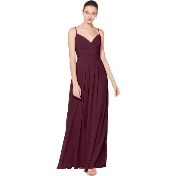 BILL LEVKOFF Jemma Chiffon V-Neck A-Line Princess Bridesmaid Maxi Dress Wine 2 - Picture 1 of 6